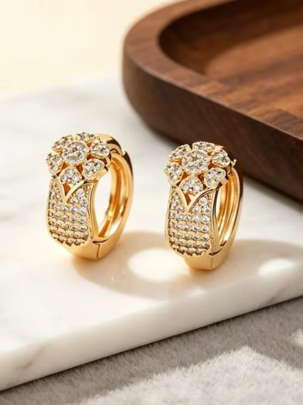 14K Gold Womens Small 2ct Diamond Hoop Earrings Ladies 14 K Silver Jewelry New